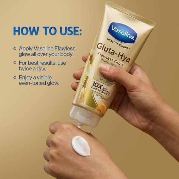 Vaseline Healthy Bright Gluta-Hya Serum Burst Lotion - Dewy Radiance 330ml | Body Lotion with GlutaGlow, Hyaluron & Niacinamide | For Bright & Glowing Skin | 10X More Powerful Than Vitamin C